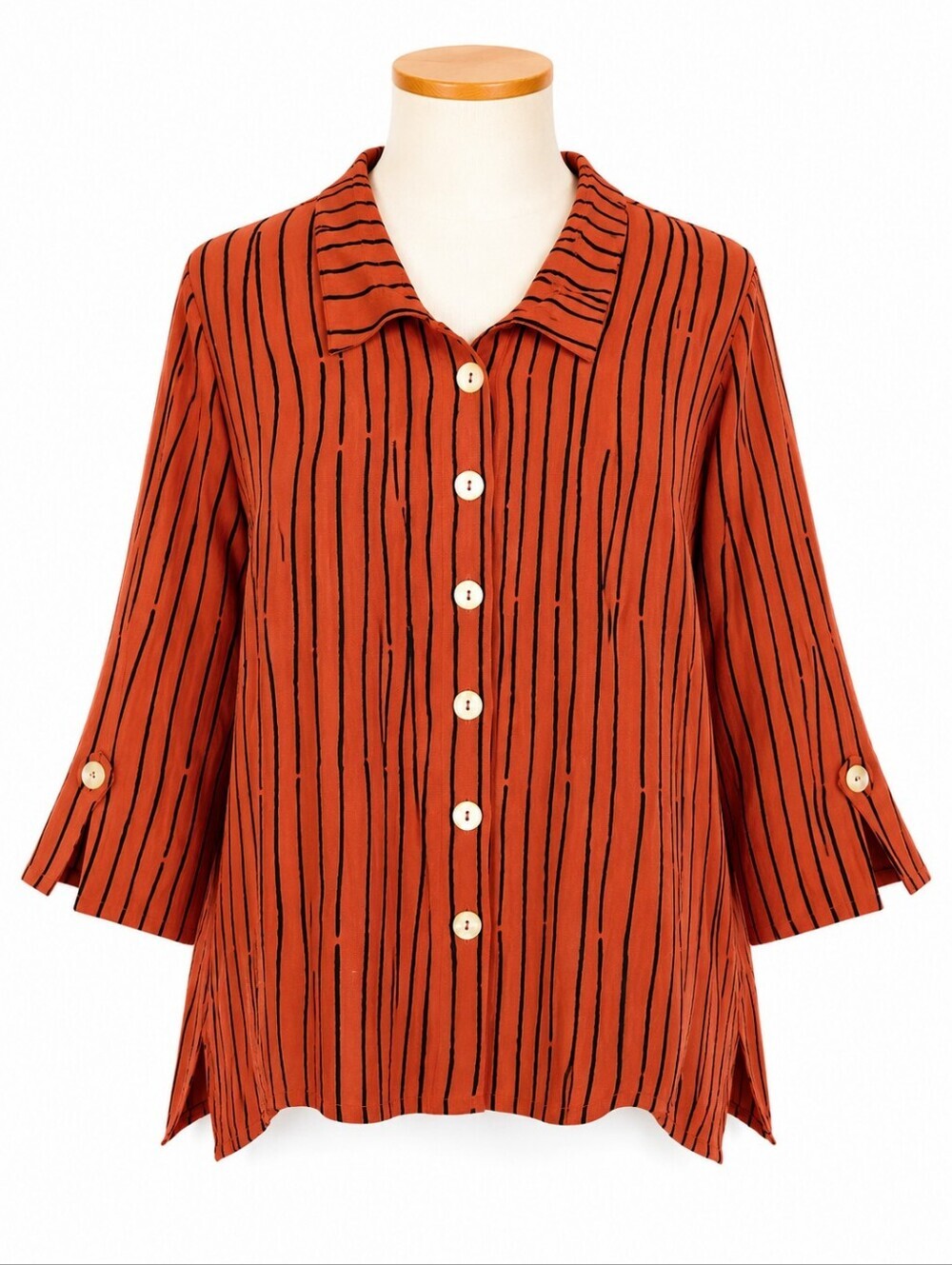 Ali Miles Orange Striped Artsy Button Front Tunic Top Sz XL Petite Casual Travel